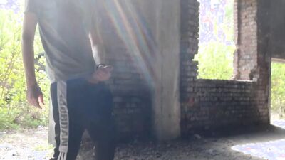 perverted Russian is jerking his dong inside the abandoned building