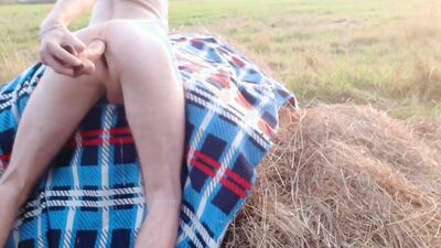 Skinny Russian chap is drilling his tight ass with a dildo