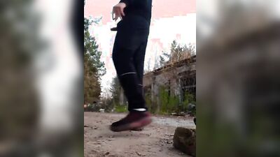 Perverted Russian bloke is jerking off out in the open