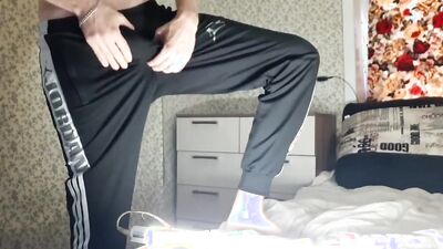 Amateur Russian bloke is playing with his monster cock in a solo performance