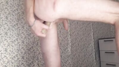 Amateur Russian bloke is playing with his monster cock in a solo performance
