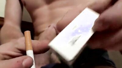Horny Scottie Cooper smokes a cigarette while he's jerking off