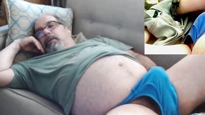 Fatty bear is stroking his pecker in this homemade footage