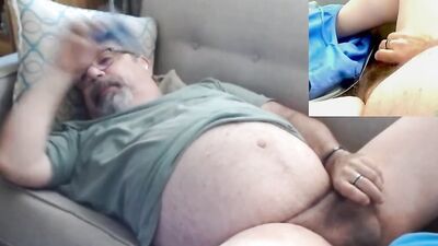 Fatty bear is stroking his pecker in this homemade footage