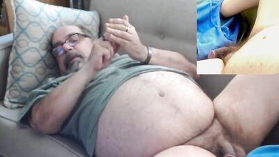 Fatty bear is stroking his pecker in this homemade footage