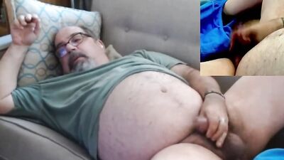 Fatty bear is stroking his pecker in this homemade footage
