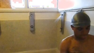 Horny dude is filming himself while taking a hot shower