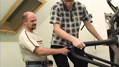Skinny chap is riding his coach's pecker after the workout