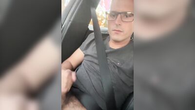 Amateur German teen chap is having some fun inside the car