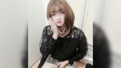 Naughty Japanese sissy is stretching his willy in this solo performance