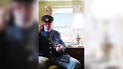 Perverted colonel plays with dick in front of the cam