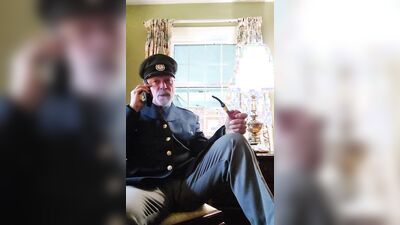 Perverted colonel plays with dick in front of the cam