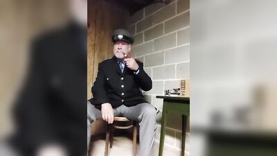 Perverted colonel plays with dick in front of the cam