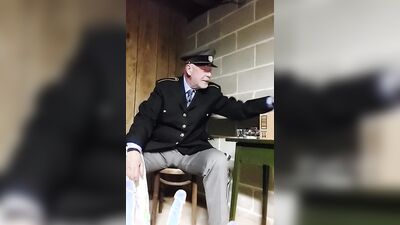 Perverted colonel plays with dick in front of the cam