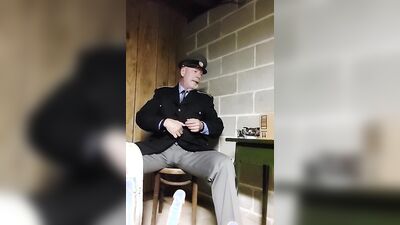Perverted colonel plays with dick in front of the cam