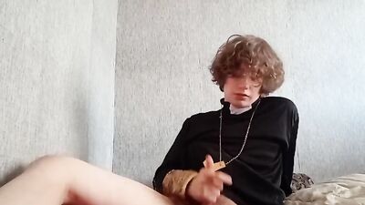 Perverted church lad is jerking off in front of the cam