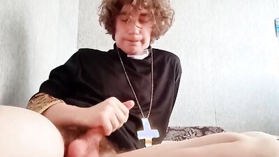 Perverted church lad is jerking off in front of the cam