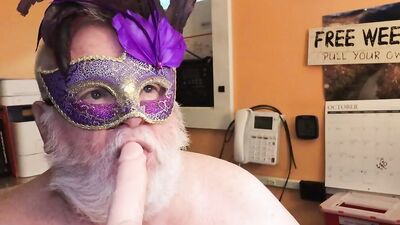 Masked stepdad is enjoying in his performance in front of the cam