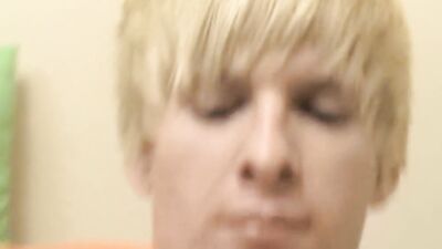Blonde twink is jerking his phallus in front of the camera