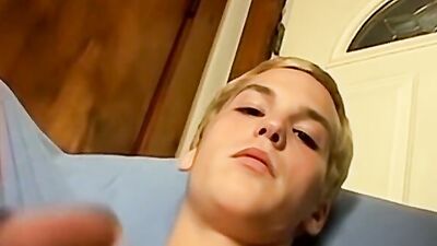 Blonde guy jerks his dick and plays with his toy