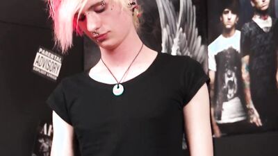 Skinny dude is jerking his prick in front of the camera