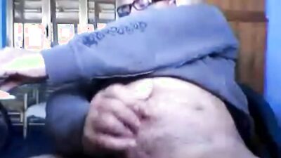 Amateur grandpa is jerking his pecker in front of the camera