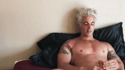 Blond chap is stroking his phallus in front of the camera