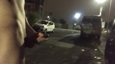 Naked fella is jerking his big johnson out in the open