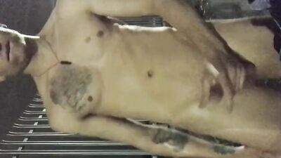 Naked fella is jerking his big johnson out in the open
