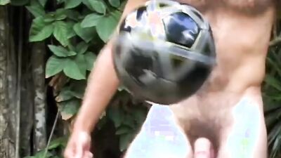 Horny bloke jerks his hard prick out in the open