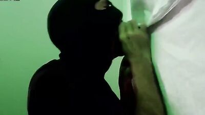 Perverted masked dude is trying to swallow stranger's big shaft