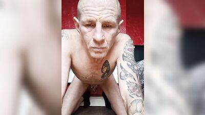 Naughty gay older dude is riding his huge black dildo