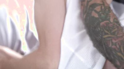 Horny tattooed chap stretched his boyfriend's ass in the shower