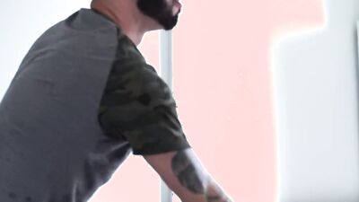 Horny tattooed chap stretched his boyfriend's ass in the shower