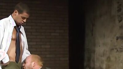 Cum thirsty gentleman is giving his colleague a nice bj