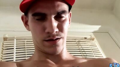 Straight bloke jerks his big dick in front of the camera