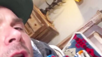 Naughty cowboy lifts his legs up and gets his ass drilled