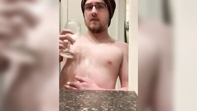 Perverted bloke is spitting inside the glass in this solo performance