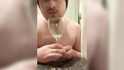 Perverted bloke is spitting inside the glass in this solo performance