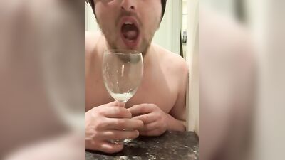 Perverted bloke is spitting inside the glass in this solo performance