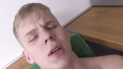 Blonde Twink Matthew is jerking his prick while on the phone