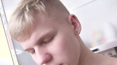 Blonde Twink Matthew is jerking his prick while on the phone