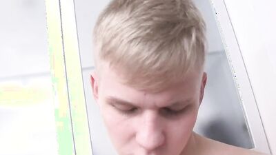 Blonde Twink Matthew is jerking his prick while on the phone