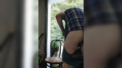 Naughty mechanic is filming himself while jerking his hard phallus