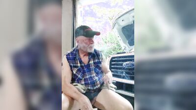 Naughty mechanic is filming himself while jerking his hard phallus