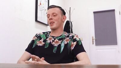 Horny bloke bends on top of the desk and gets ass-fucked