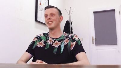 Horny bloke bends on top of the desk and gets ass-fucked