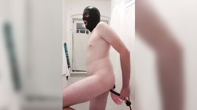 Naughty chap gets his tight hole destroyed with an enormous dildo