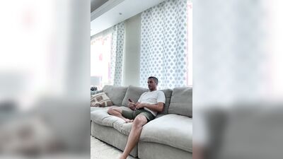 Amateur fellow is masturbating on the couch in this homemade footage