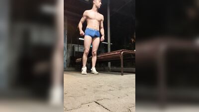 Amateur German chap is playing with a cock out in the open